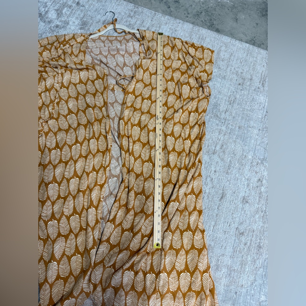 Cupshe Yellow Leaf Pattern Tie Waist Kimono Duster Length Light Cardigan OSFM - Picture 7 of 8